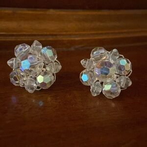 Vintage Aurora borealis crystal beaded cluster clip on earrings